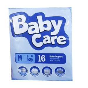 Baby Care Medium Tape Diapers 16 Pcs – 12-Hour Dryness & Adjustable Fit for 7-12 kg