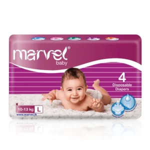 Marvel Baby Diapers Large 4 Pcs | Anti-Leak & 12-Hour Comfort